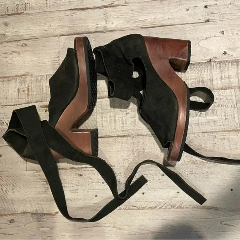 Free People Olive Wood Suede Wrap Heels Size 8 - Picture 5 of 5
